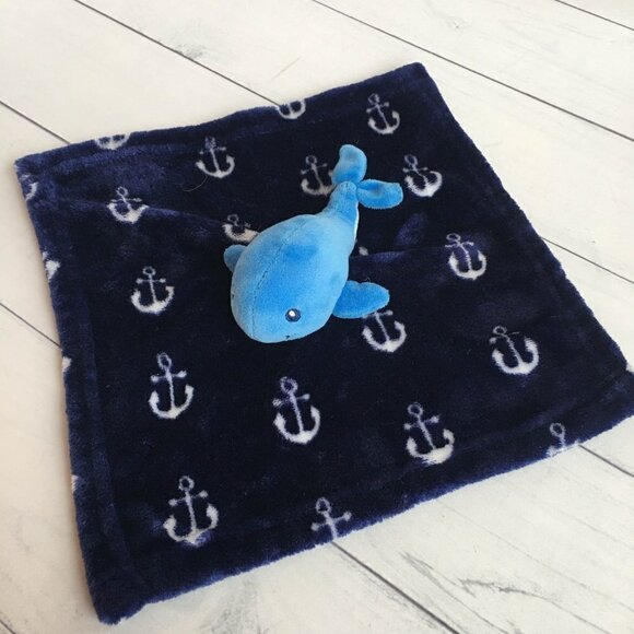 Baby Infant Soft Cuddly Plush Whale Anchor Blue Lovey Toy Blanket - Picture 3 of 5